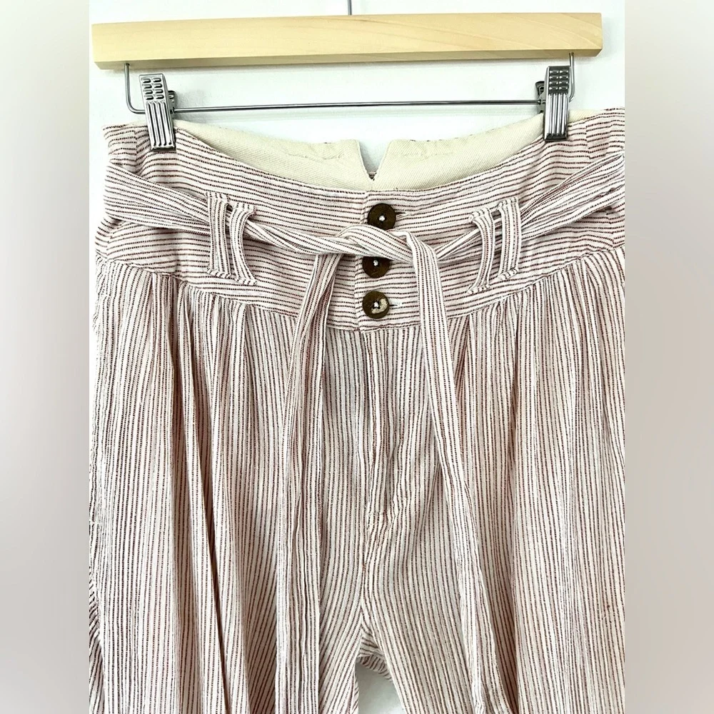 Free People Rumors Yarn Dye Harem Pants In Natural Slouchy‎ Cotton Size 6